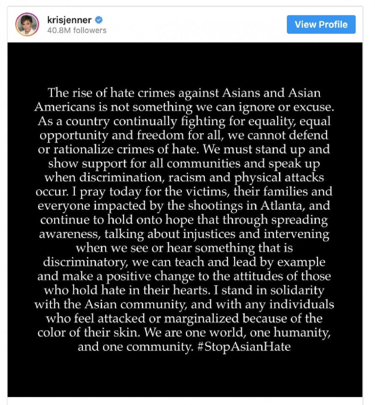 คนดังระดับโลกร่วม #StopAsianHate ประณามการกระทำ 