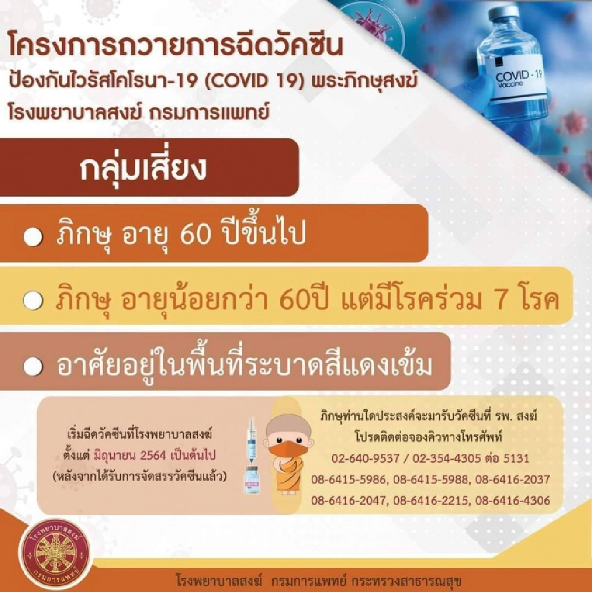 โรงพยาบาลสงฆ์ ระดมถวายการฉีดวัคซีน โควิด-19 พระสงฆ์โปรดจองคิวด่วน