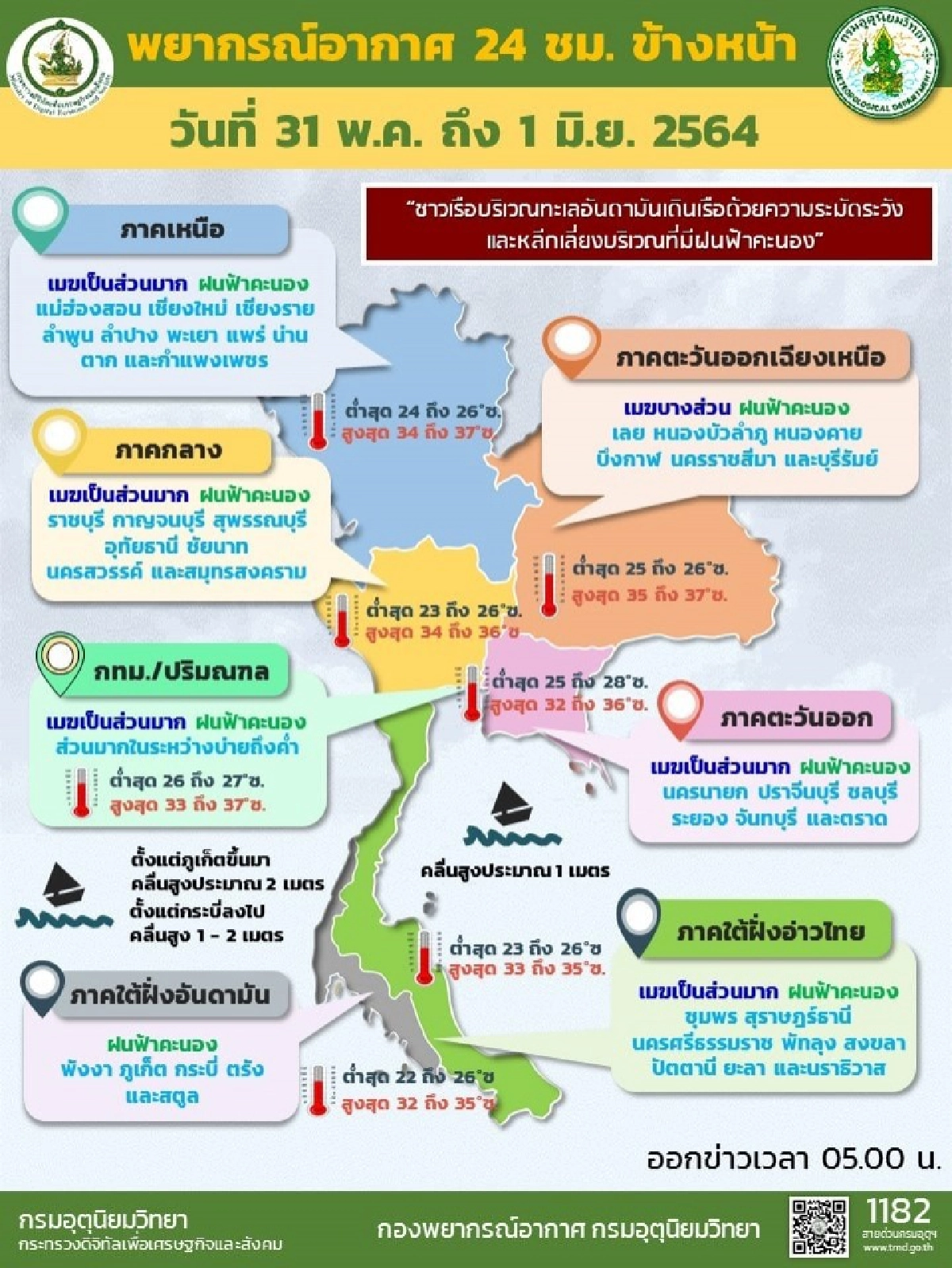 กรมอุตุฯ เตือนระวังฝนฟ้าคะนอง-ฝนตกหนัก เช็กเลยมีจังหวัดไหนบ้าง