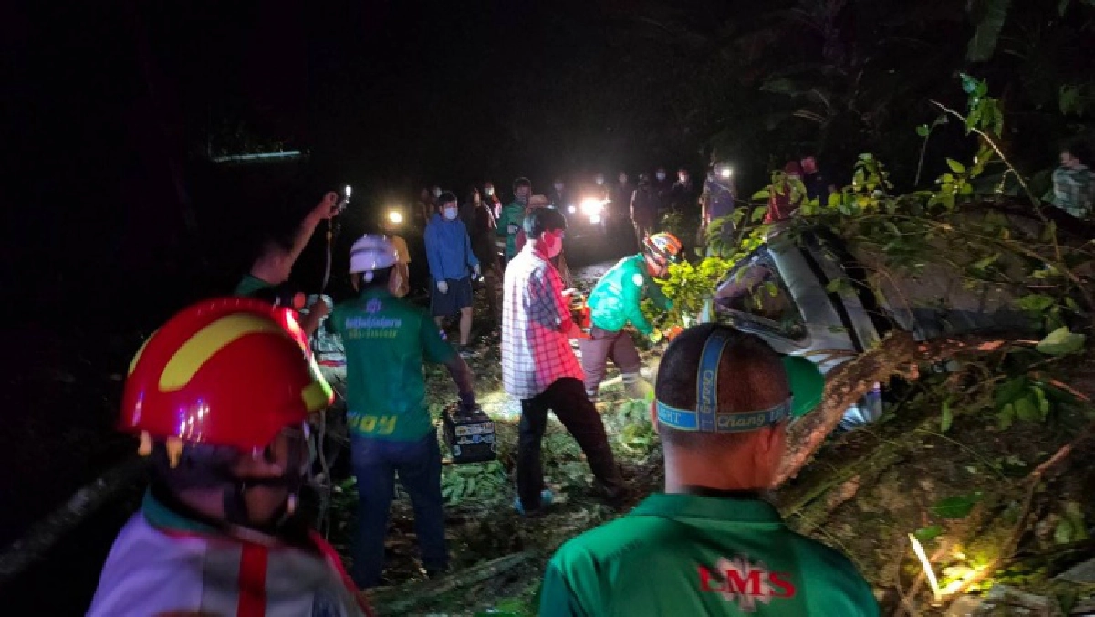 "ฝนถล่มอุ้มผาง" พายุพัดต้นไม้ขนาดใหญ่ ล้มทับฟอร์จูนเนอร์ ดับ 3 