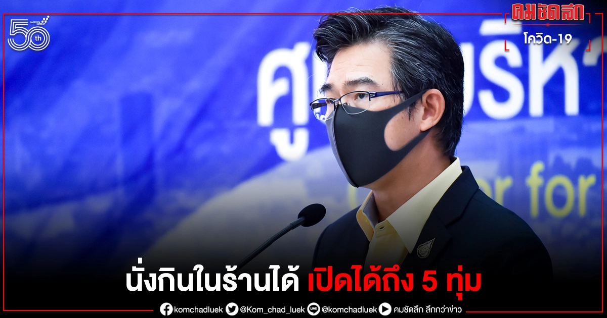 ศบค. "ผ่อนคลาย" 4 จังหวัดแดงเข้ม นั่งกินในร้านไม่เกิน 50% เปิดได้ถึง 5 ทุ่ม 