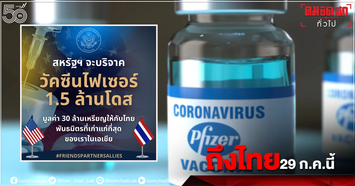 สถานทูตสหรัฐฯ ยืนยันให้วัคซีนไฟเซอร์ไทย 1.5 ล้านโดส มูลค่า 30 ล้านเหรียญ สถานทูตสหรัฐฯ ยืนยันให้วัคซีนไฟเซอร์ไทย 1.5 ล้านโดส มูลค่า 30 ล้านเหรียญ