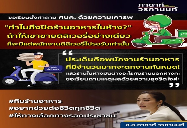 "ส.ส. รัฐบาล" รุมจวก "ศบค."ทำไมถึงปิดร้านอาหารในห้าง 