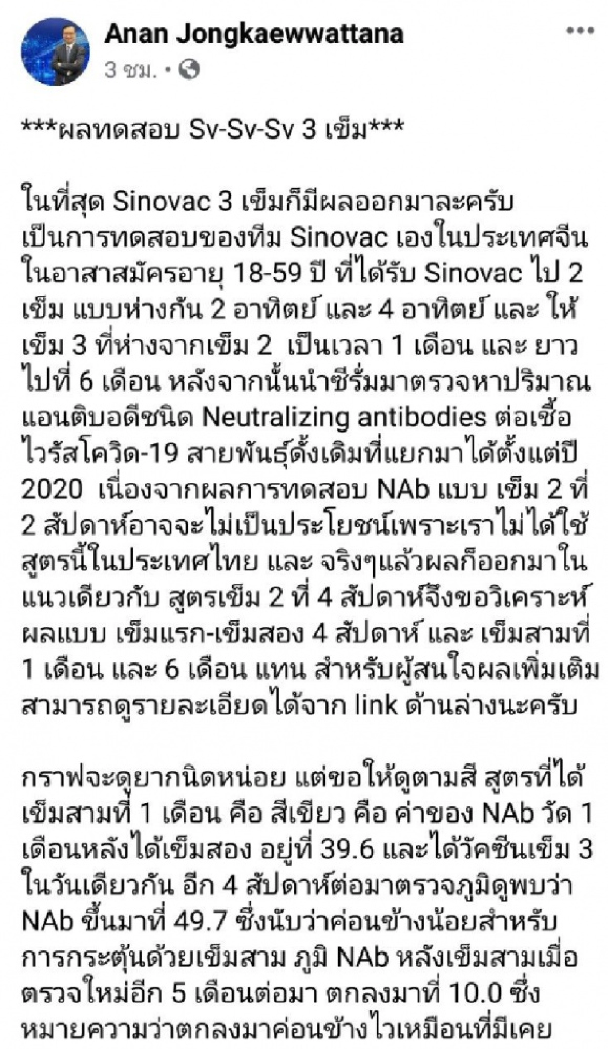 นักไวรัสวิทยา ชี้ ผลทดสอบฉีด"sinovac" 3 เข็ม ใช้เวลานานกว่าภูมิจะขึ้น ไม่ทันสู้ไวรัส"เดลตา"