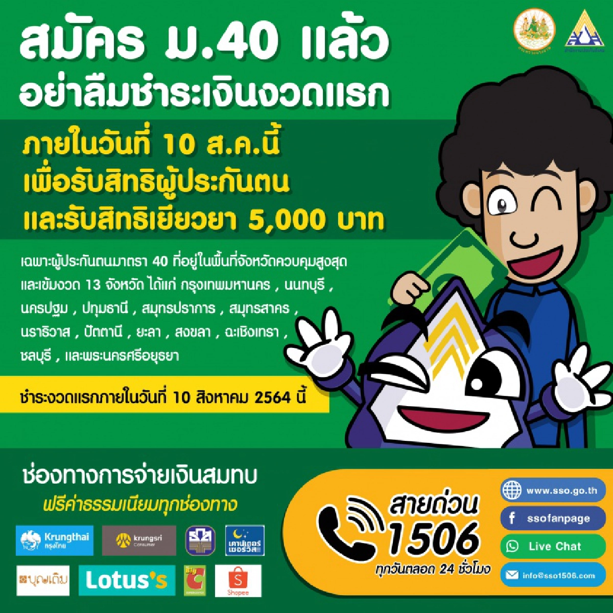 มาตรา 33, ม.33, เช็คสิทธิประกันสังคม, มาตรา 40, ม.40, เยียวยา