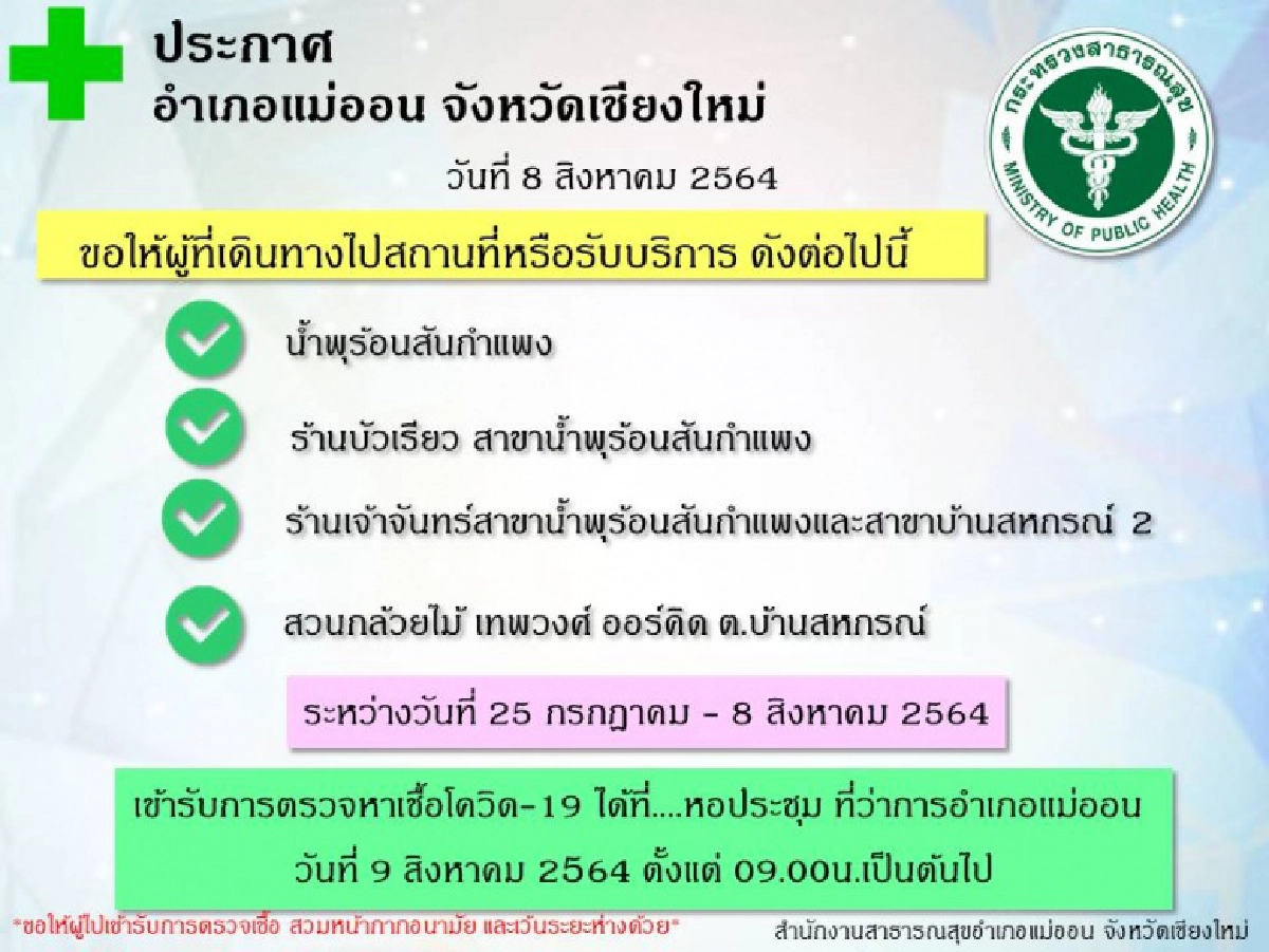 ผวา "คลัสเตอร์" น้ำพุร้อน "สันกำแพง" พบ"โควิด"ระบาดติดเชื้อแล้ว 26 ราย