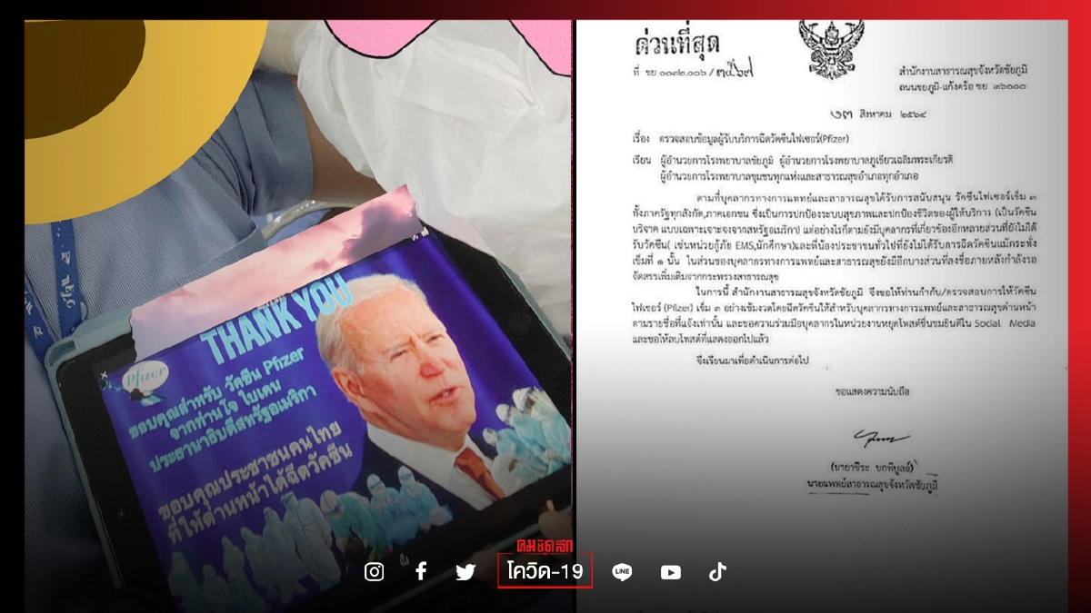 ปม "ไฟเซอร์" เปิดเอกสาร สสจ.ชัยภูมิ สั่งทุก รพ.หยุดชื่นชมยินดี ใครโพสต์แล้วลบด้วย