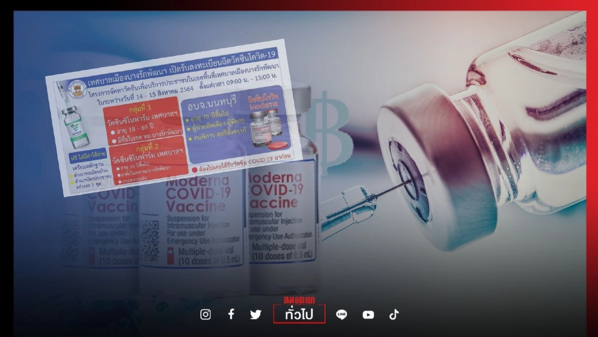 เช็กที่นี่ ลงทะเบียนฉีด "โมเดอร์นา-ซิโนฟาร์ม" ต.บางรักพัฒนา จ.นนทบุรี 