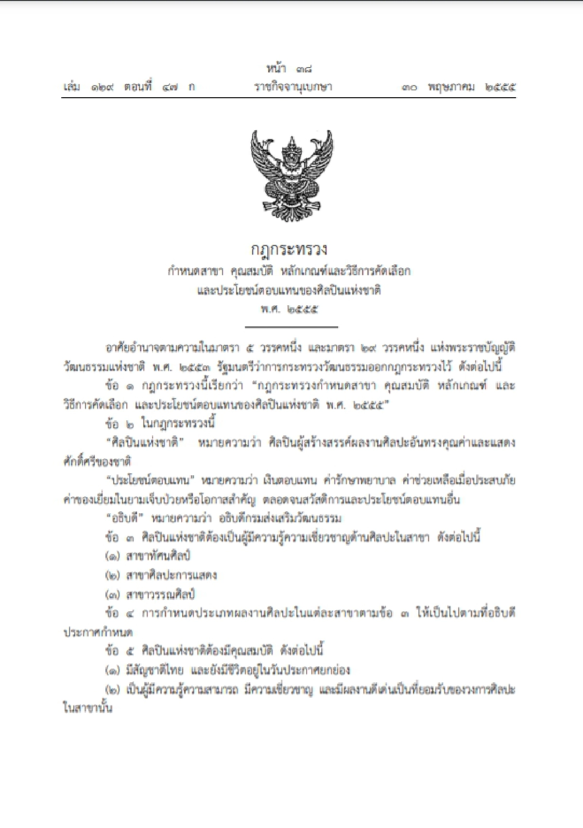 ราชกิจจาระบุ "ศิลปินแห่งชาติ"ต้องไม่ประพฤติเสื่อมเสีย