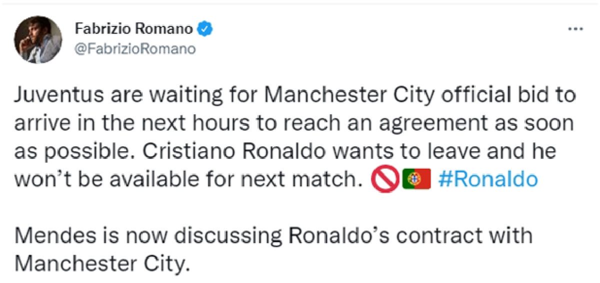 สื่อดังอิตาลี ยืนยัน "คริสเตียโน โรนัลโด" ขอย้ายทีมแล้ว