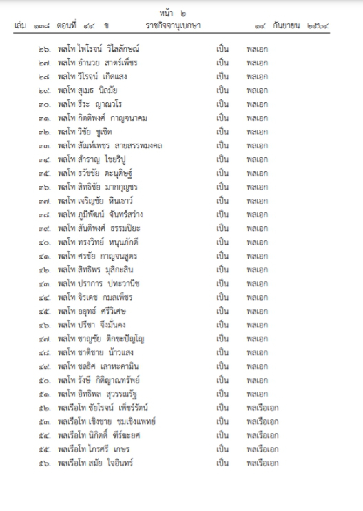 "ราชกิจจาฯประกาศ"โปรดเกล้าฯยศนายพล เผย "คงชีพ ตันตระวาณิชย์" ขึ้นชั้นพลเอก