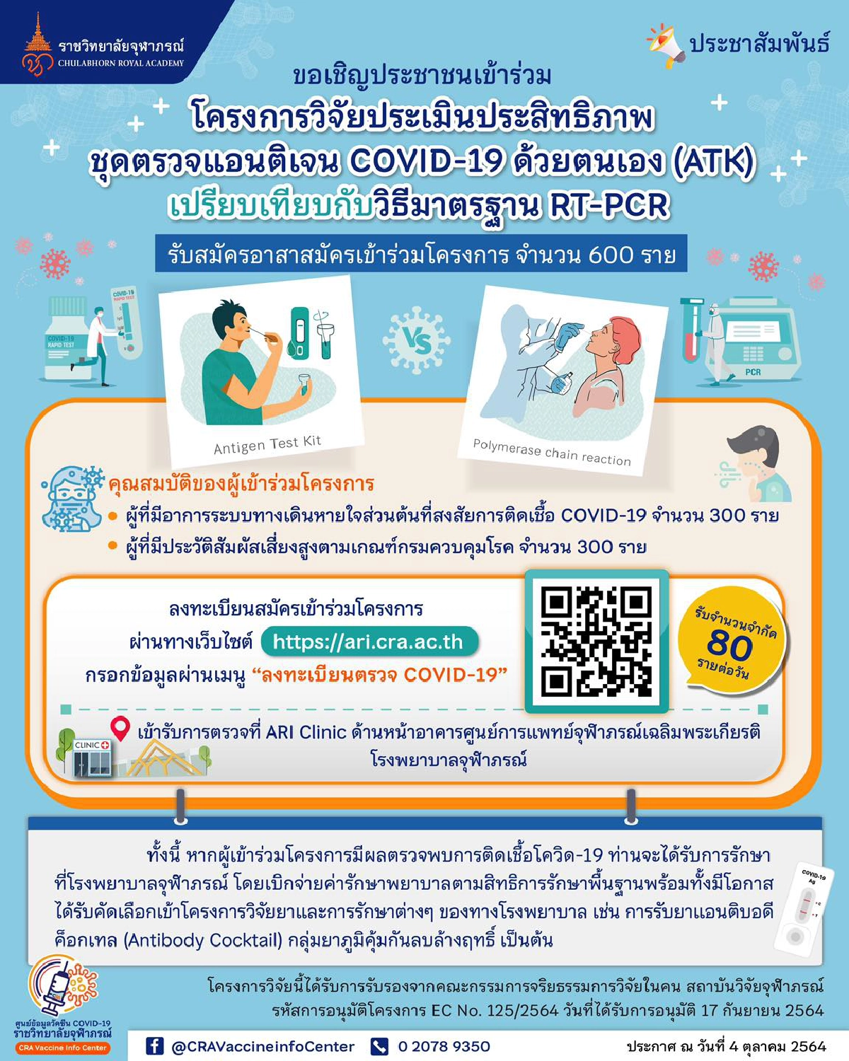 เปิดลงทะเบียน ตรวจ "กลุ่มเสี่ยงโควิด" ฟรี หากติด รับการรักษาทันที