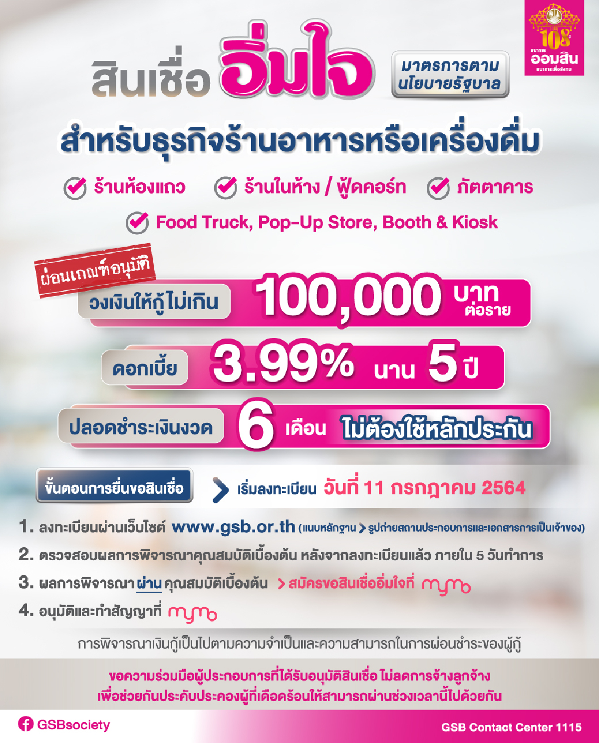 "สินเชื่ออิ่มใจ" ออมสินให้กู้เงิน 1 แสน ปลอดหนี้ 6 งวดแรก เช็ควิธีลงทะเบียน