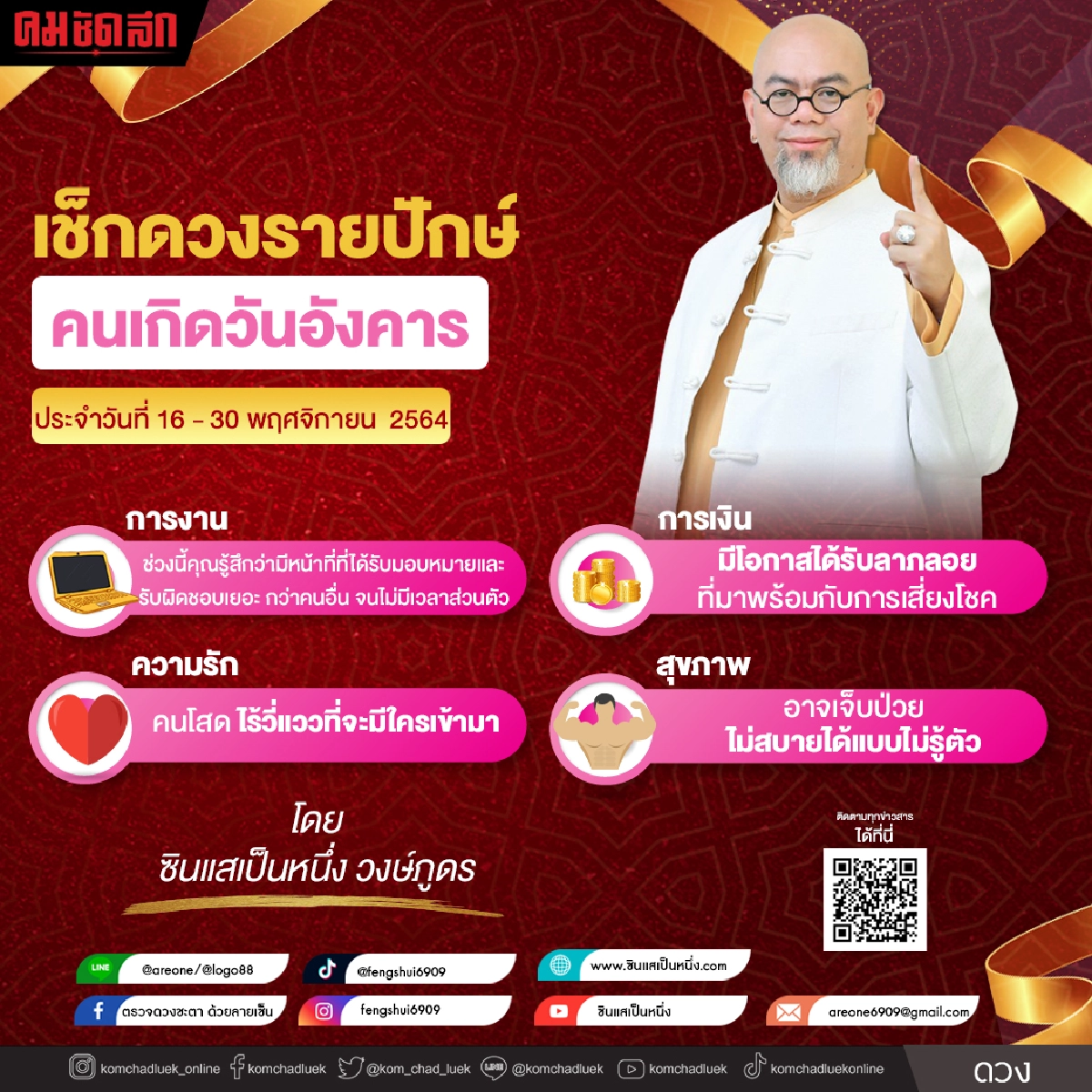 ดวงรายปักษ์ ประจำวันที่ 16 - 30  พฤศจิกายน 2564 