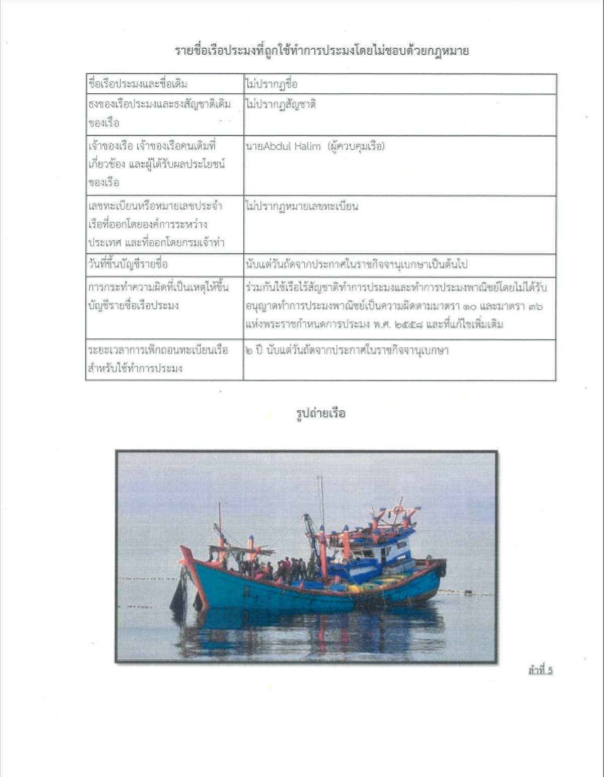 ราชกิจจาฯ  ออกประกาศ ขึ้นบัญชีรายชื่อเรือประมงกระทำผิดกฎหมาย