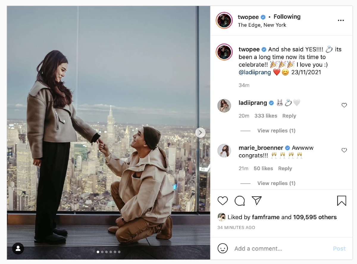 สละโสด \"ปราง กัญญ์ณรัณ\" รับแต่งงาน หลัง \"โต้ง ทูพี\" คุกเข่ายื่นแหวน หวานมาก