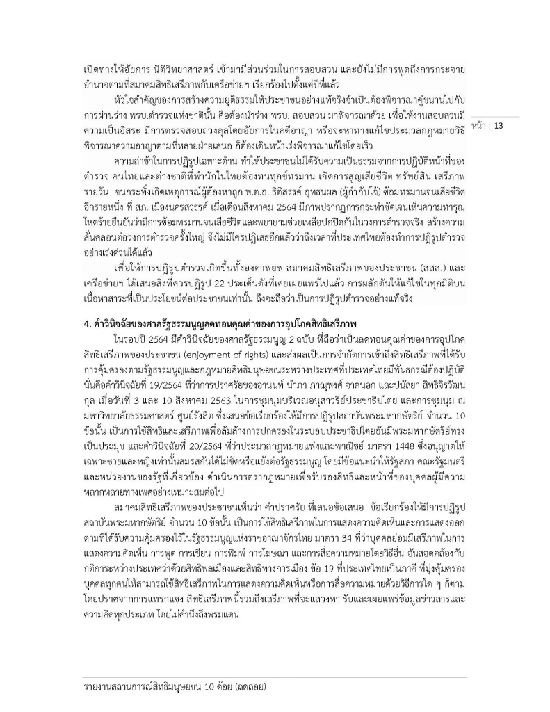 สสส. เผยแพร่สถานการณ์ "สิทธิมนุษยชน" ในไทยปี 64 พบถดถอยไปมาก