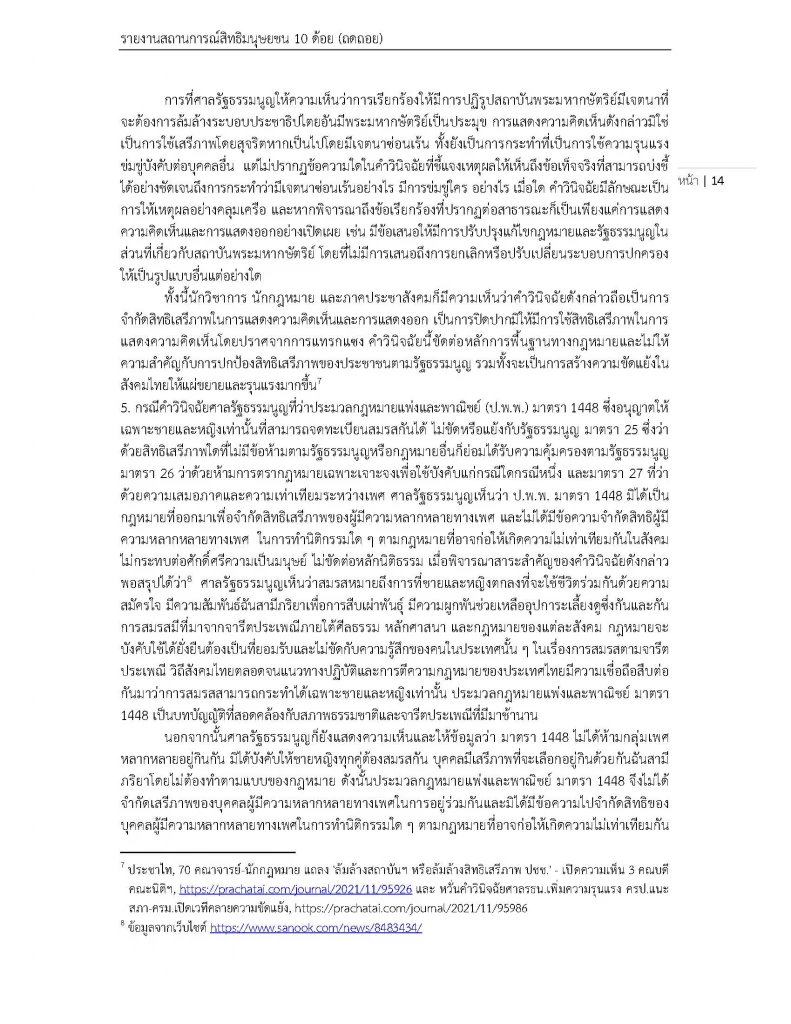 สสส. เผยแพร่สถานการณ์ "สิทธิมนุษยชน" ในไทยปี 64 พบถดถอยไปมาก
