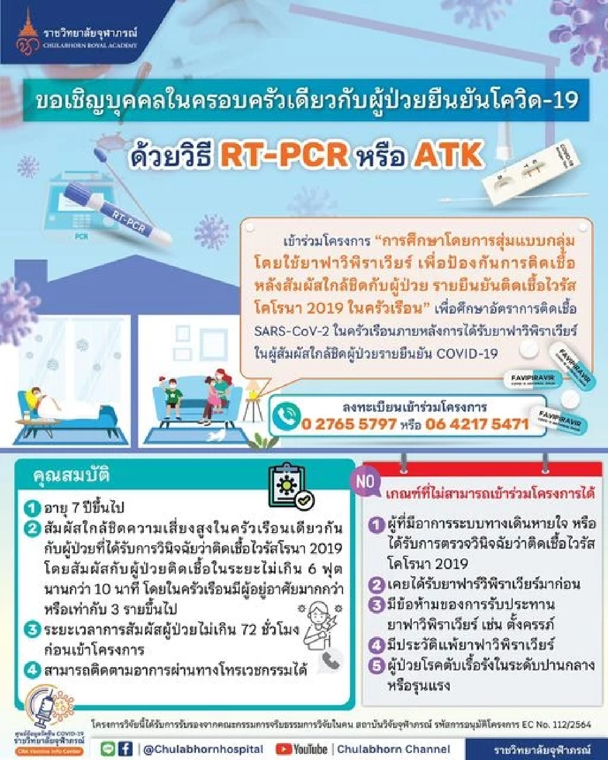 "ราชวิทยาลัยจุฬาภรณ์" หาอาสาสมัครทดลองกินยา "ฟาวิพิราเวียร์" ต้านโควิด