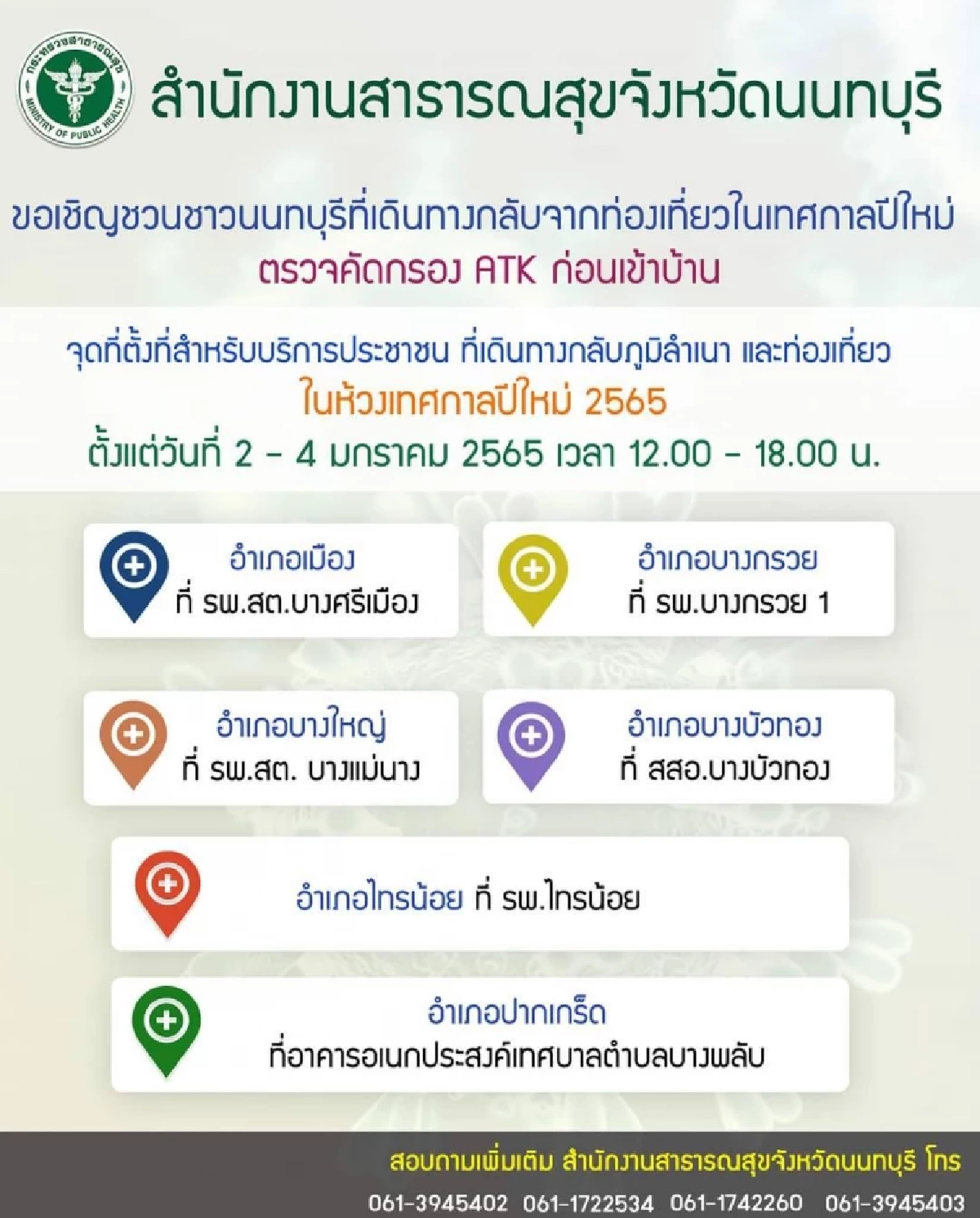 ก่อนเข้าบ้านแวะตรวจ "ATK"  ได้ฟรี 6 จุดในพื้นที่จ.นนทบุรีเช็คจุดได้ที่นี่