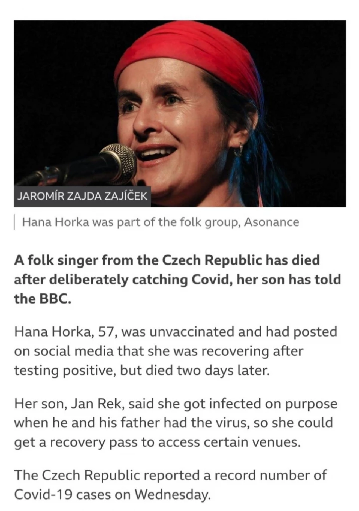 ช็อก นักร้องดังหญิงชาวเช็ก จงใจติดโควิด เสียชีวิตแล้ว