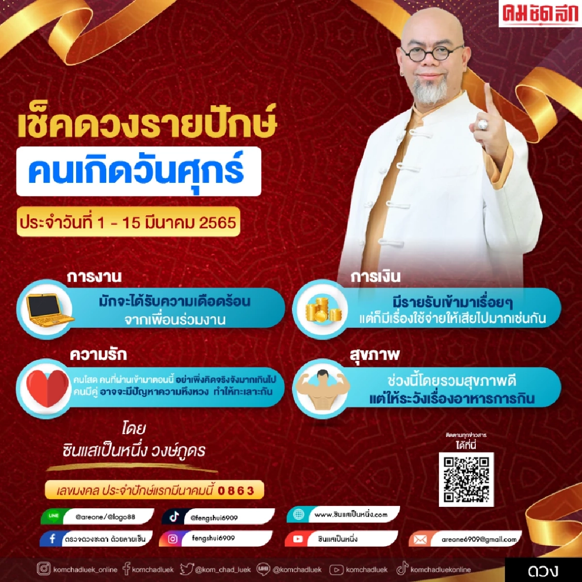 เช็คด่วน "ดวงรายปักษ์" ประจำวันที่ 1-15 มีนาคม 2565 โดย อ.เป็นหนึ่ง วงษ์ภูดร