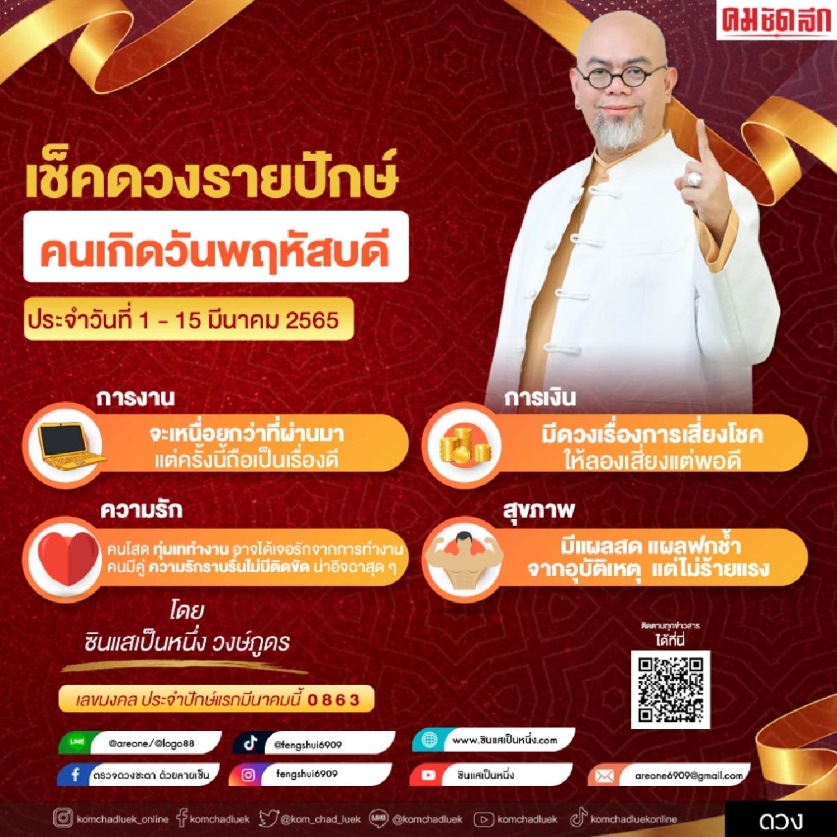 เช็คด่วน "ดวงรายปักษ์" ประจำวันที่ 1-15 มีนาคม 2565 โดย อ.เป็นหนึ่ง วงษ์ภูดร