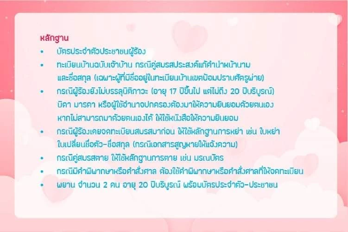 \"วาเลนไทน์\" เขตในกทม. เปิด \"จดทะเบียนสมรส\" ปกติ ลุ้นของขวัญใหญ่ เช็กที่นี่