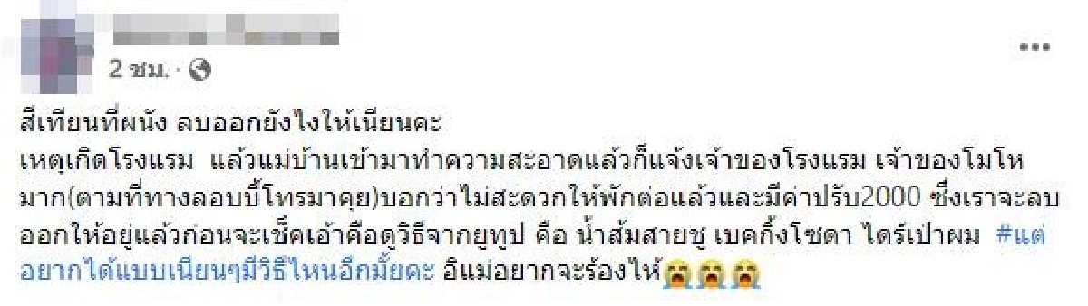 แม่หัวจะปวด "ลูกเขียนผนังโรงแรม" ถูกปรับ 2,000 โร่หาวิธีลบจากชาวเน็ต