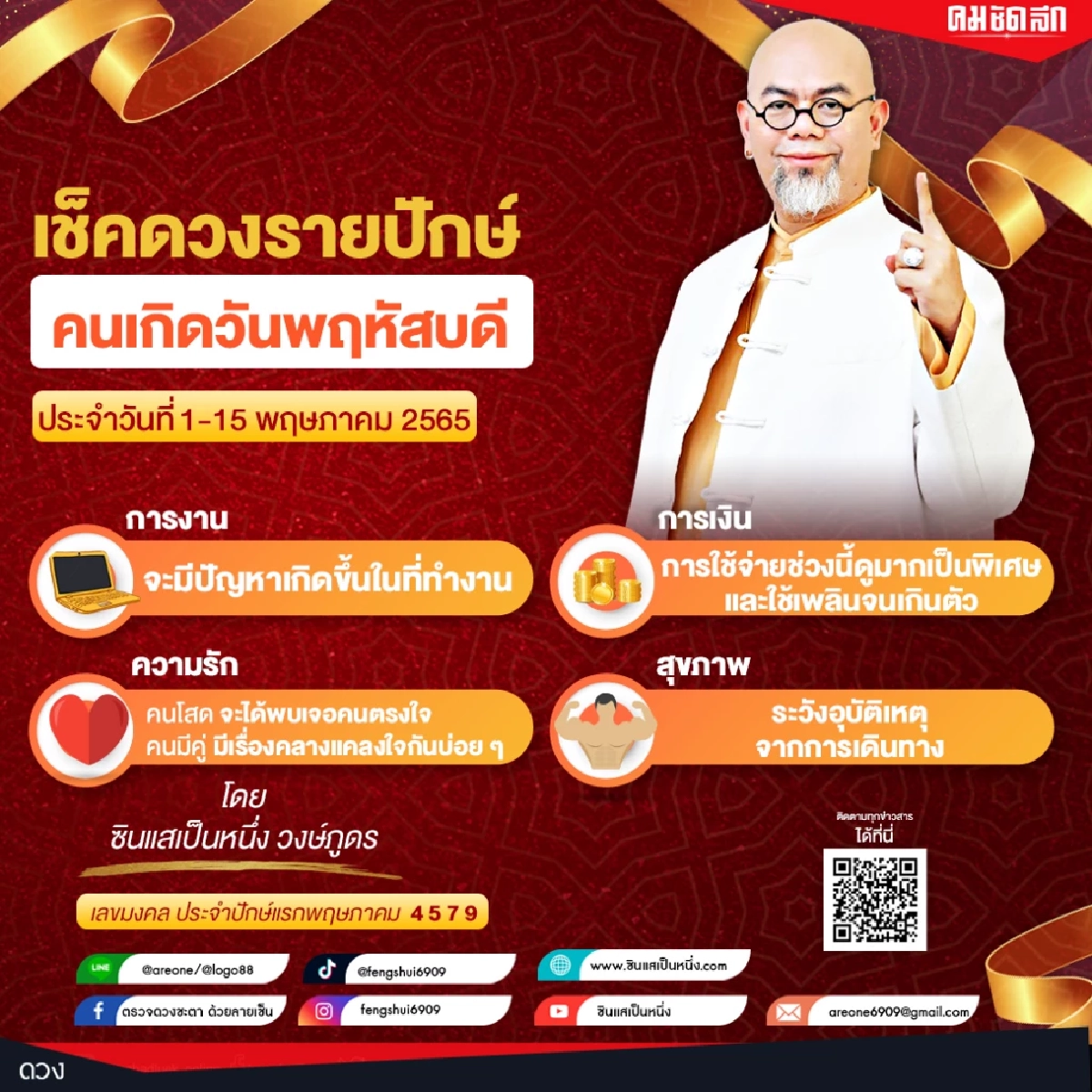 เช็คดวงรายปักษ์ ประจำวันที่ 1-15 พฤษภาคม 2565 โดย อ.เป็นหนึ่ง วงษ์ภูดร