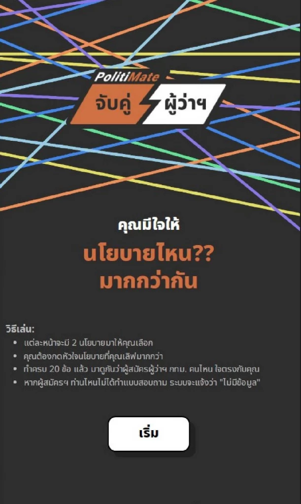 ชวนทำ Politimate 20 คำถาม จับคู่ "ผู้ว่าฯ กทม." ที่นโยบายตรงใจที่สุด