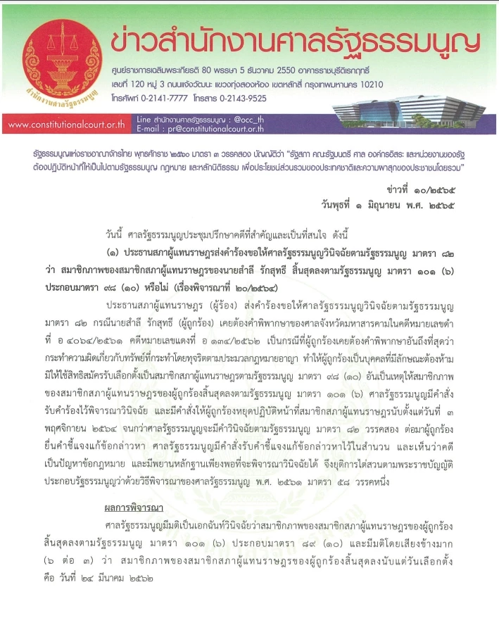 "ศาลรัฐธรรมนูญ" สอย "ส.ส.ภูมิใจไทย" ตกเก้าอี้อีกราย