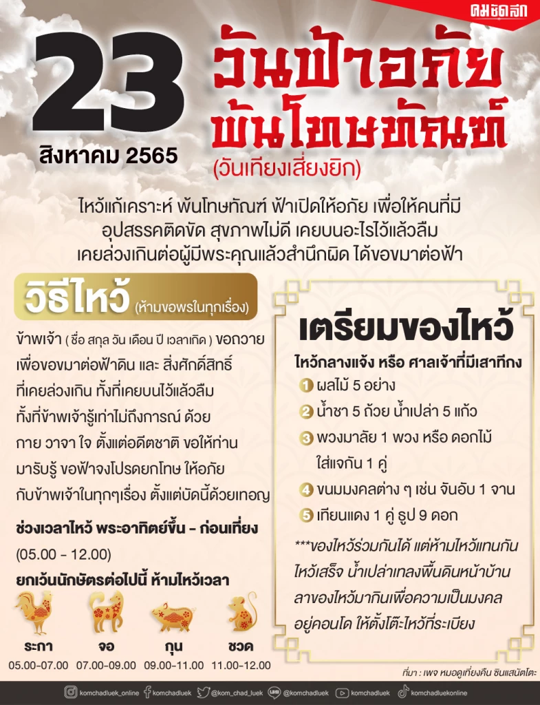 ซินแส โหราศาสตร์จีน เผย 23 ส.ค. วันฟ้าอภัยพ้นโทษทัณฑ์