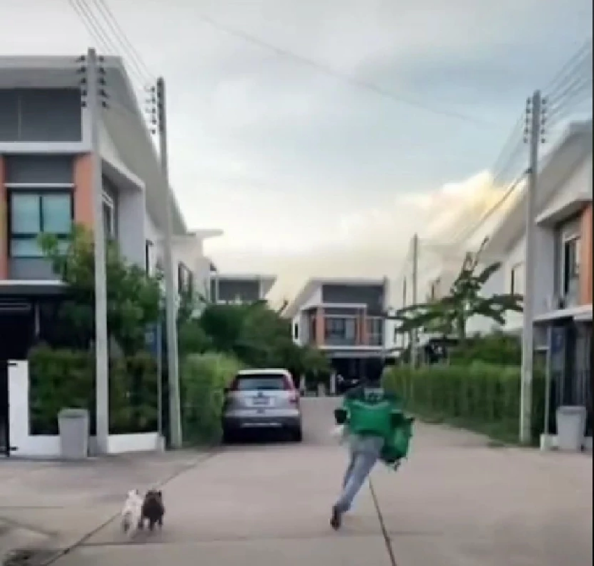 ไม่รอแล้ว "แกร็บ" ส่งอาหาร วิ่งสุดชีวิต มี น้องหมา ควบไล่หลัง