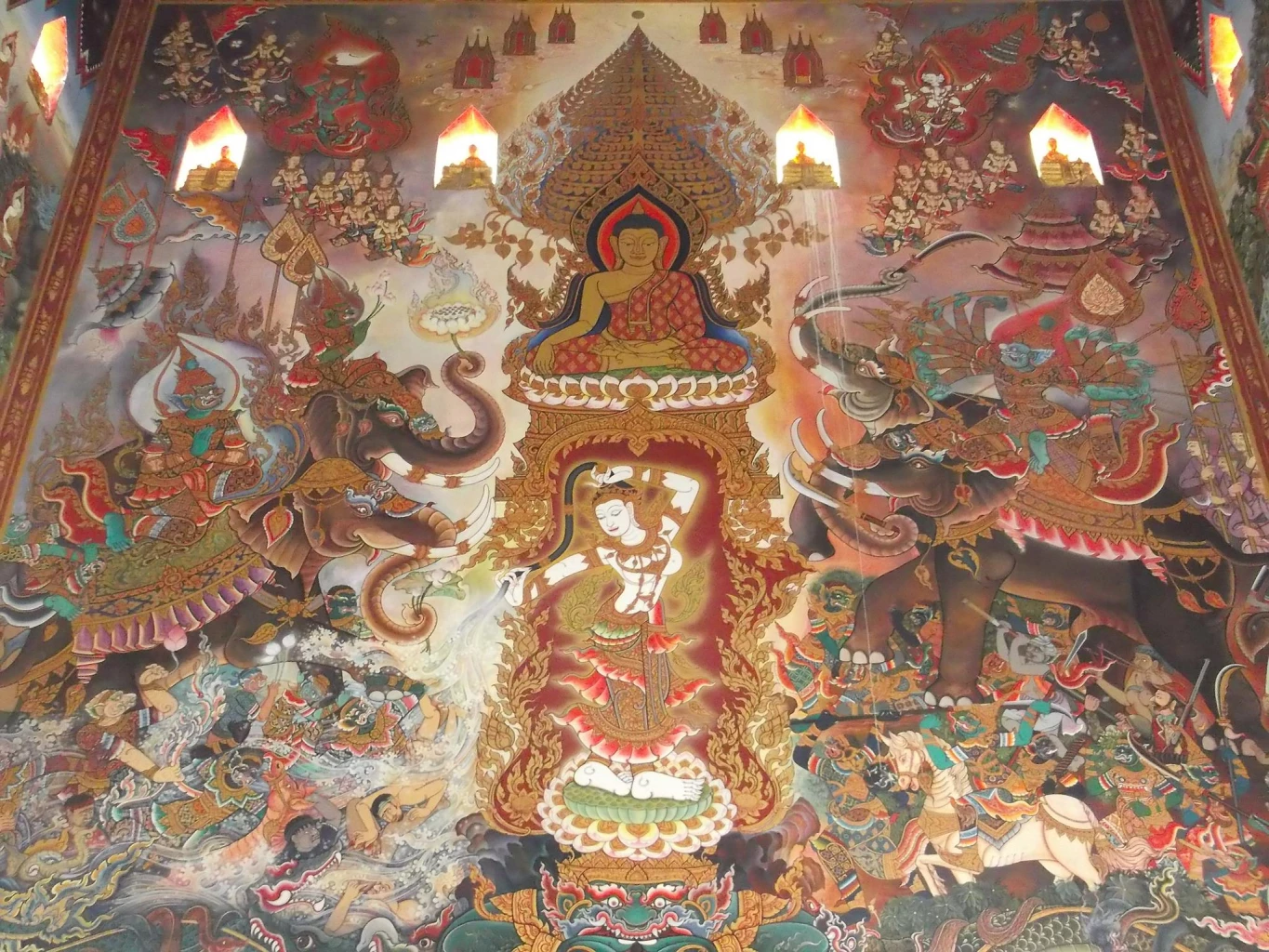 ภาพเขียน "พระพุทธเจ้าชนะพญามาร" ที่วัดศาลพันท้ายนรสิงห์