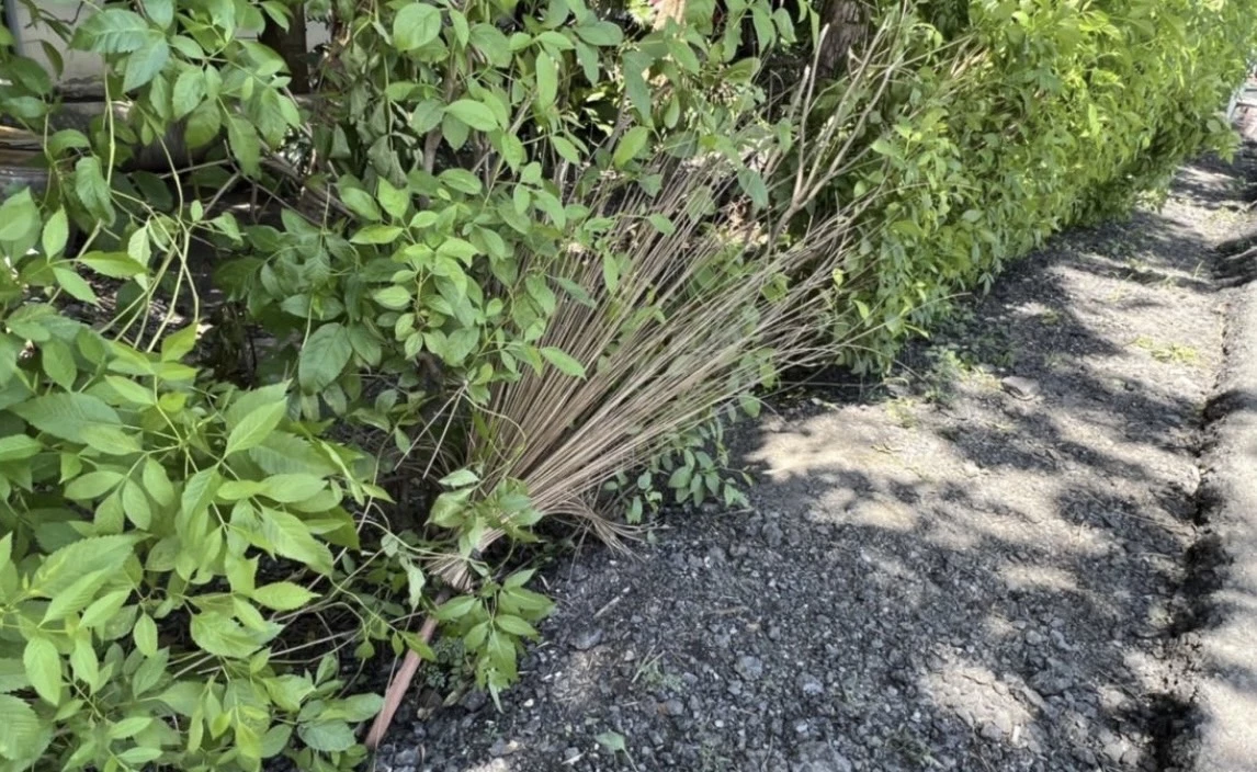 ไม้กวาดของผู้เสียชีวิต ตกอยู่ข้างถนนคู่ขนานกาญจนาภิเษก 9 ตุลาคม 2565