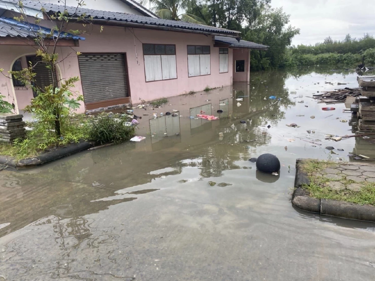 น้ำทะเลหนุนสูงเข้าท่วมถนนท้องโกงกาง อ.ปากพนัง