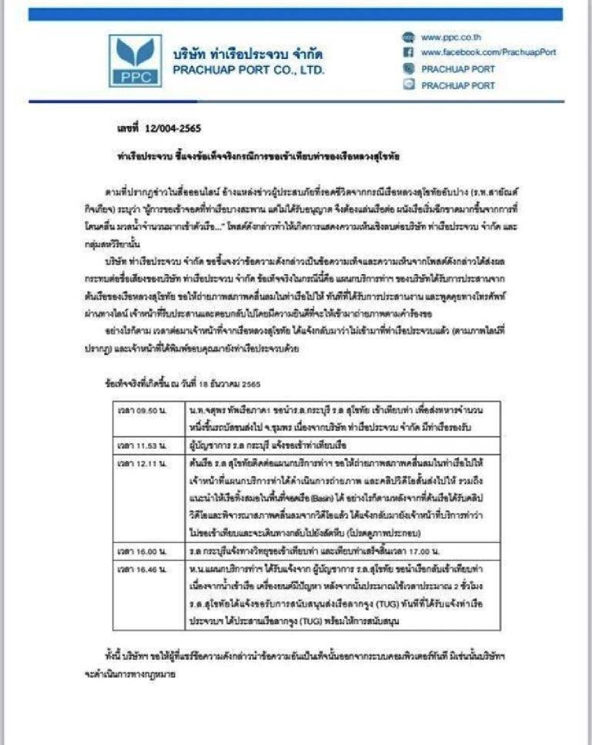 ท่าเรือประจวบ ชี้แจง