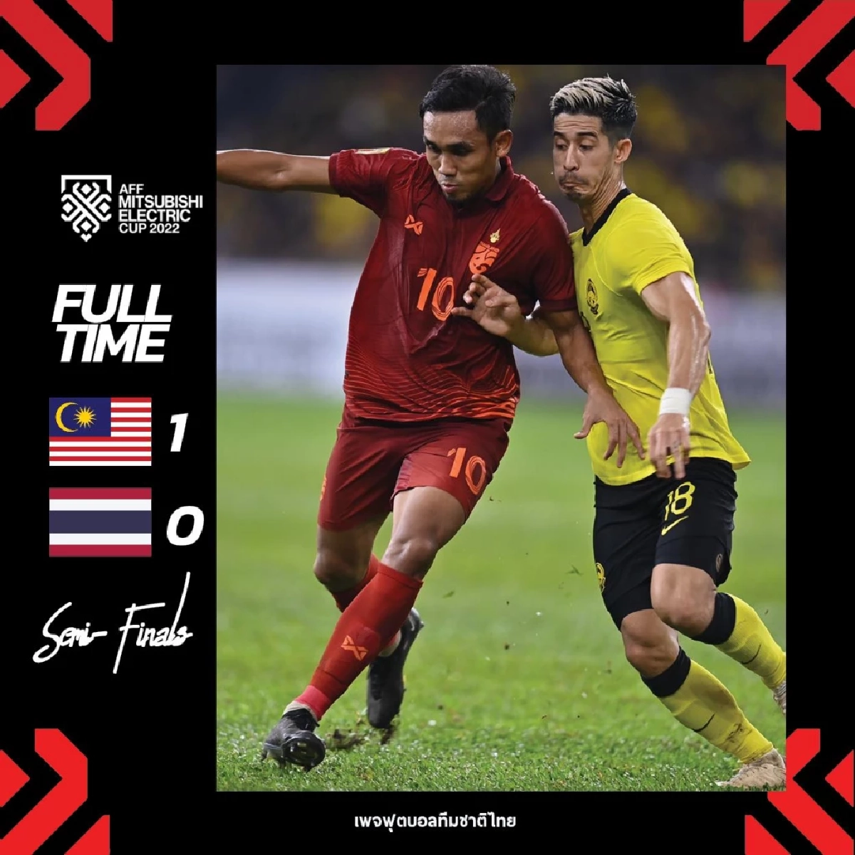 มาเลเซีย   เอาชนะ ทีมชาติไทย 1-0 ฟุตบอลชิงแชมป์อาเซียน 2022  รอบรองชนะเลิศนัดแรก  แข่งขันที่มาเลเซีย  วันเสาร์ที่ 7  มกราคม 