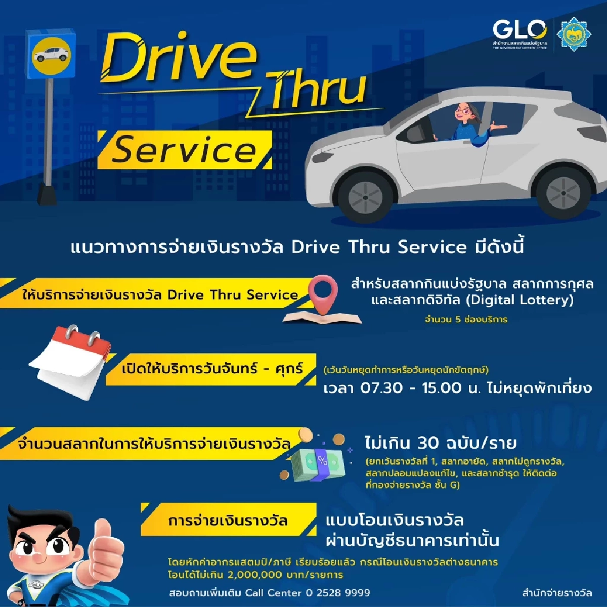 ขึ้นเงินรางวัลถูกสลากแบบ Drive Thru