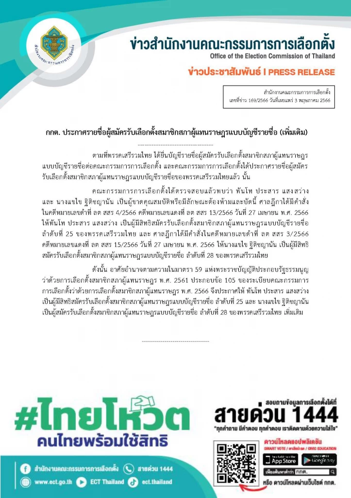 กกต. คืนสิทธิ์ผู้สมัครรับเลือกตั้ง 'พ.ท.ประสาร-แขไข'