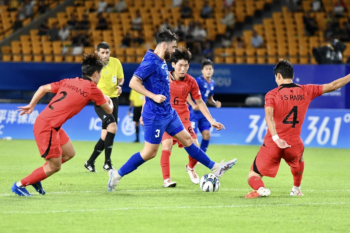 'ฟุตบอลทีมชาติไทย'   ฝันร้าย เกาหลีใต้ ถล่ม 4-0  เก็บชัย   แบ่งกลุ่ม เอเชียนเกมส์
