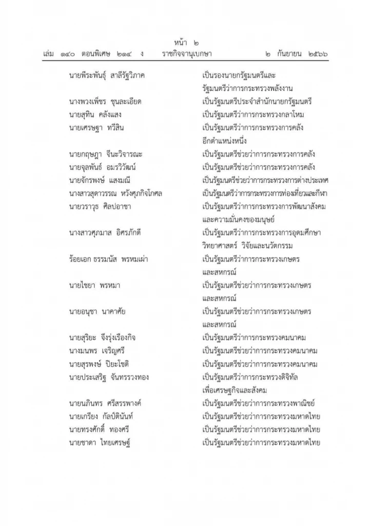 ราชกิจจานุเบกษา ประกาศ 'โปรดเกล้าฯ' ครม. 'เศรษฐา' 1 แล้ว
