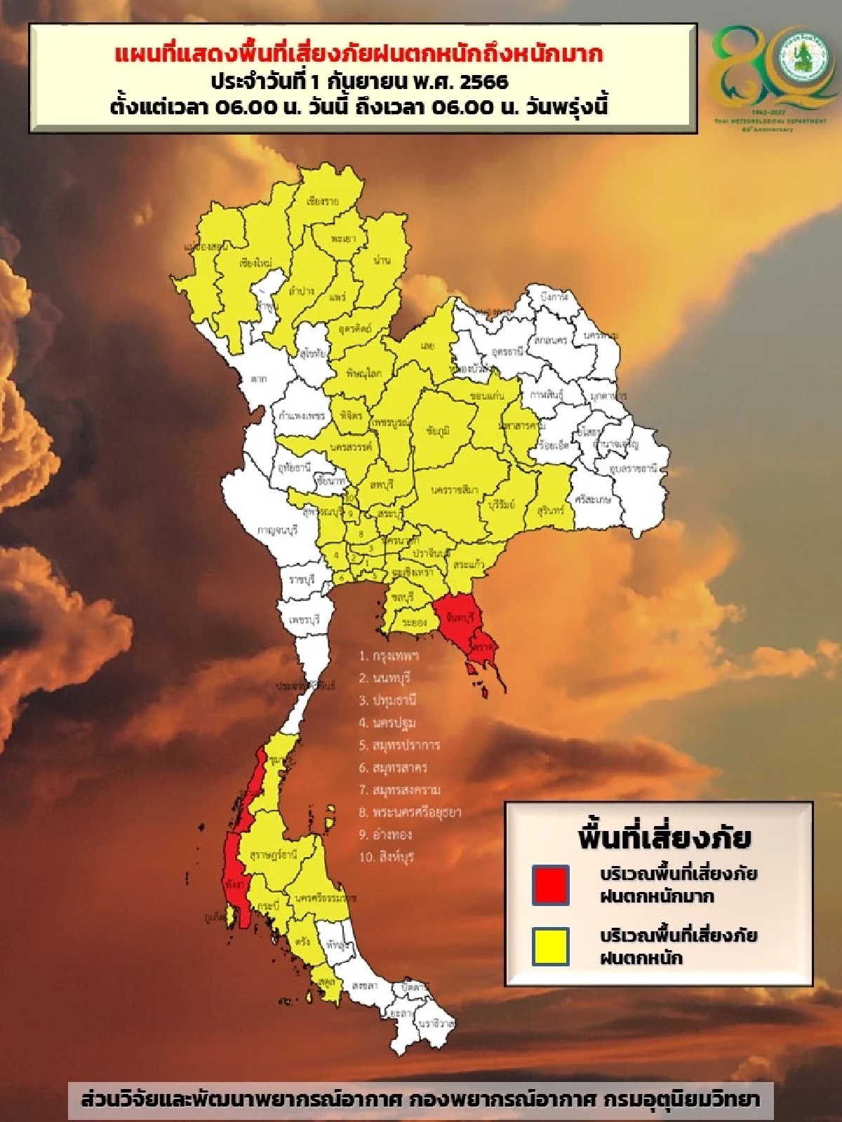 'ฝนตกหนักถึงหนักมาก' ฉบับ 11 เช็กจังหวัด ฝนถล่ม วันนี้ เสี่ยง น้ำท่วมฉับพลัน