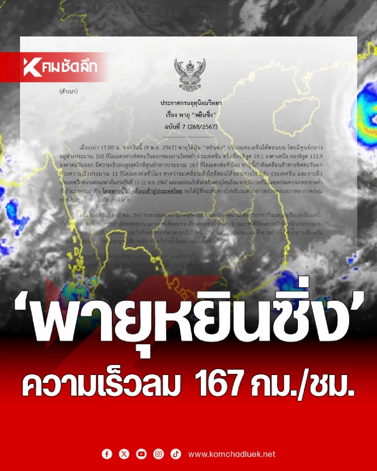 พยากรณ์อากาศวันนี้ 9 พ.ย. 67 เช็กรายชื่อจังหวัดฝนตกหนักคืนนี้