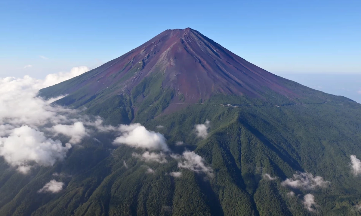 Mount Fuji on 10 August 2024. The Japanese mountain has experienced the longest time on record without snow. Photograph: Newscom/Alamy