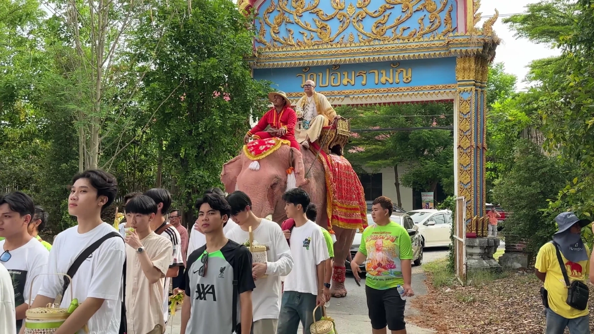 อลังการ งานบวช นาคนั่งช้างแห่ โปรยลอตเตอรี่ 200 ใบ เงินอีกครึ่งแสน