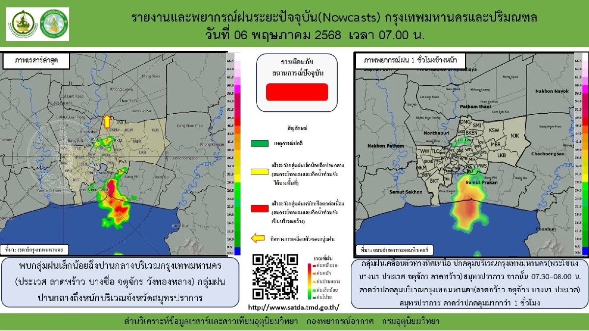 เช้านี้ฝนมาแล้ว \"อุตุฯ\" รายงานพบกลุ่มฝนปกคลุม กทม. 6-8 พ.ค.68