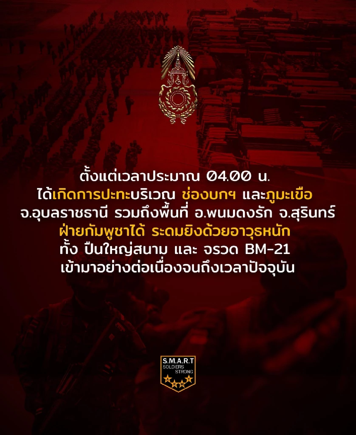อัปเดตสถานการณ์สู้รบ กัมพูชา โจมตีฐานฟ้าลั่น ไทยสูญเสียทหาร อีก 1 นาย