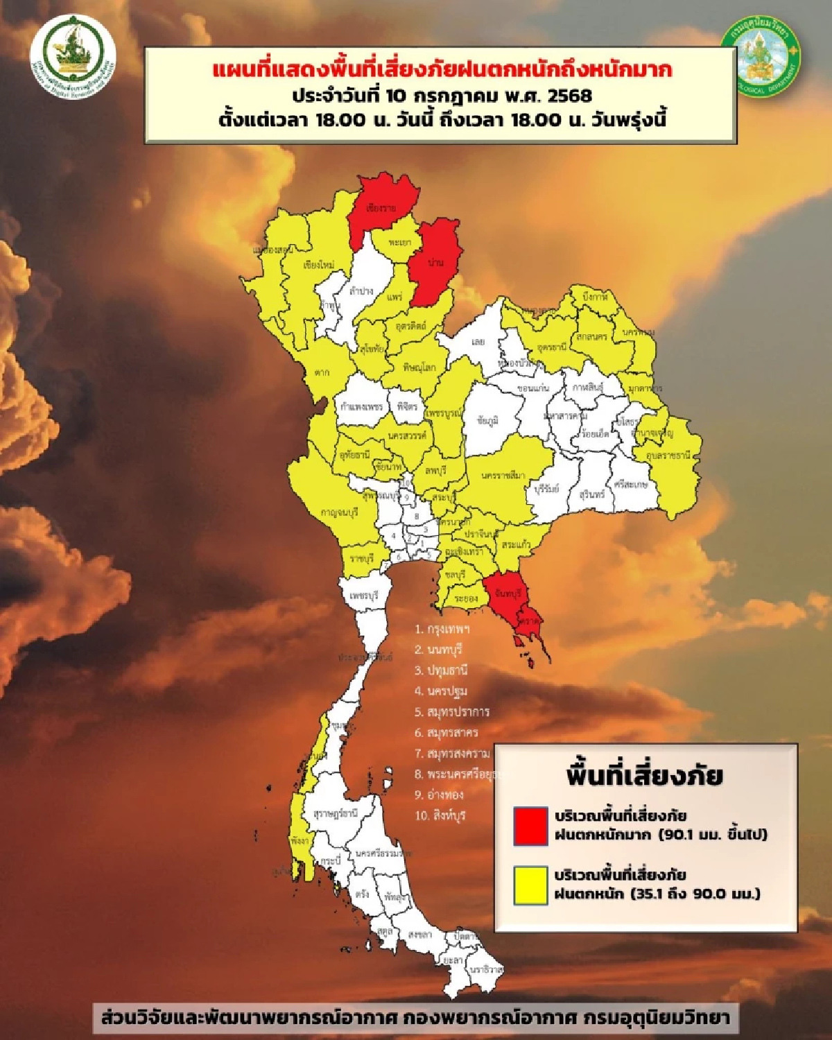 อุตุฯ ประกาศฉบับ 1 เตือนฝนถล่ม คลื่นลมแรง มีผลกระทบ 11-13 ก.ค. 68